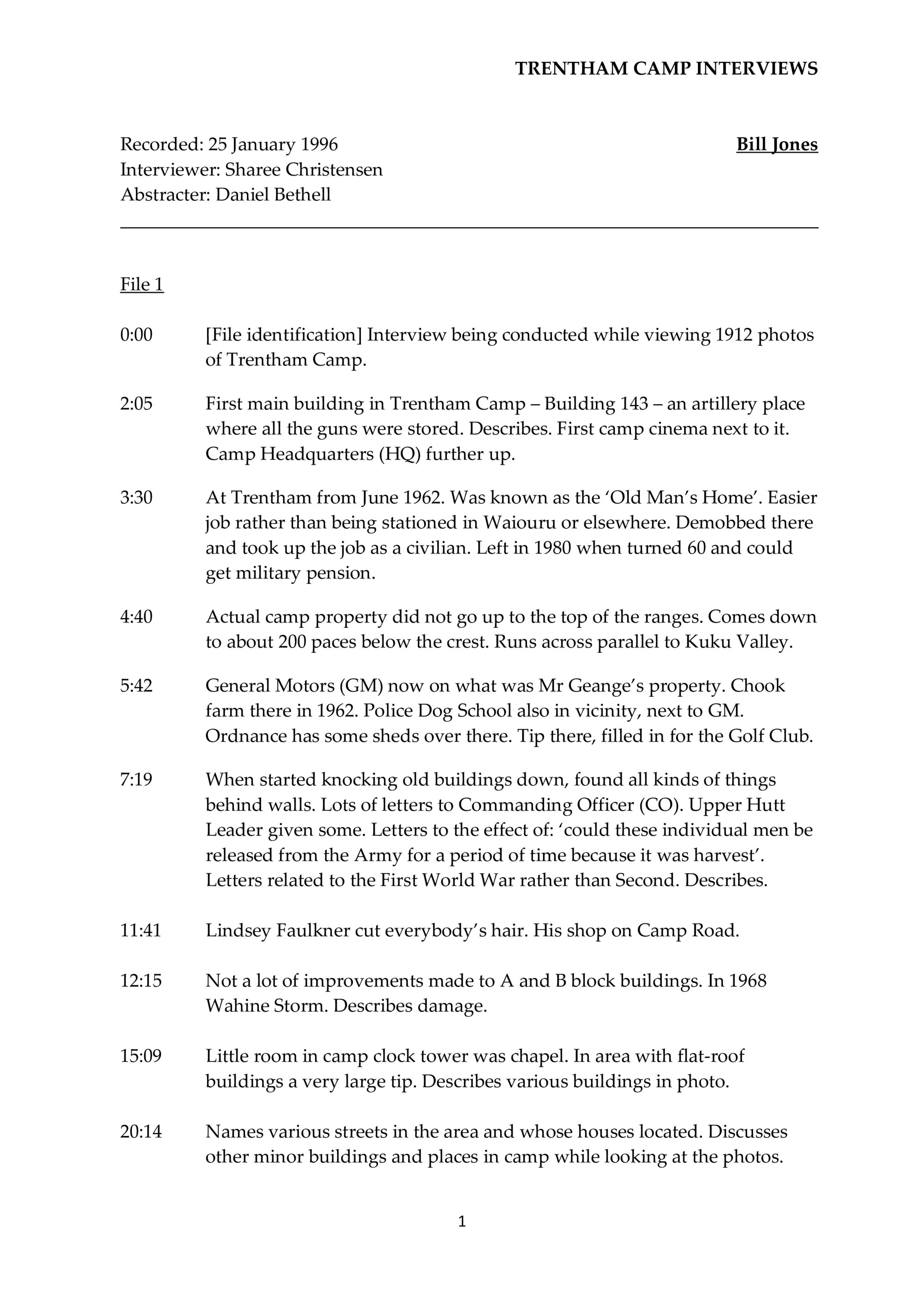 Bill Jones interview abstract