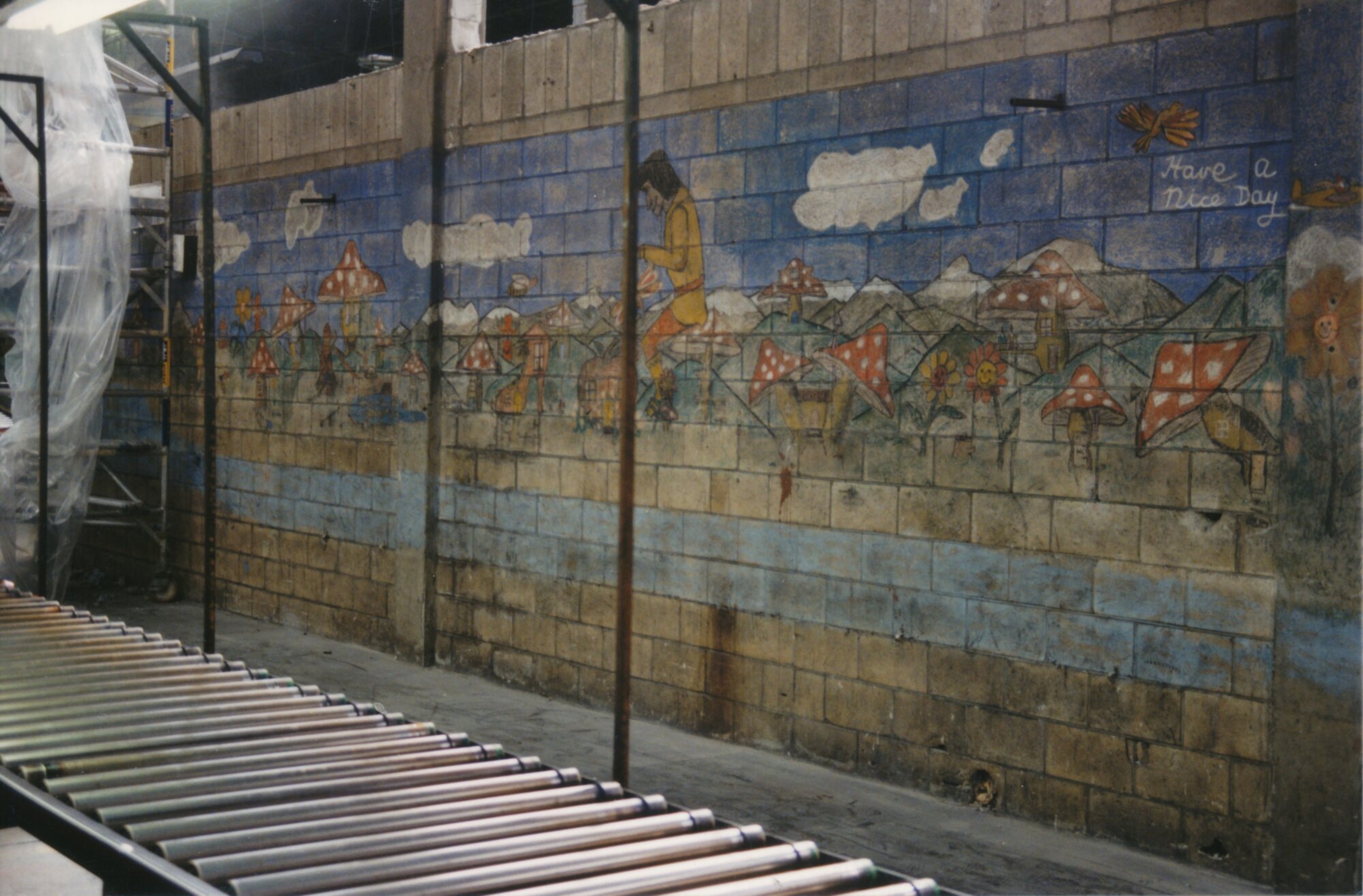 South Pacific Tyres; 'tyre chalk' mural 1 view 1