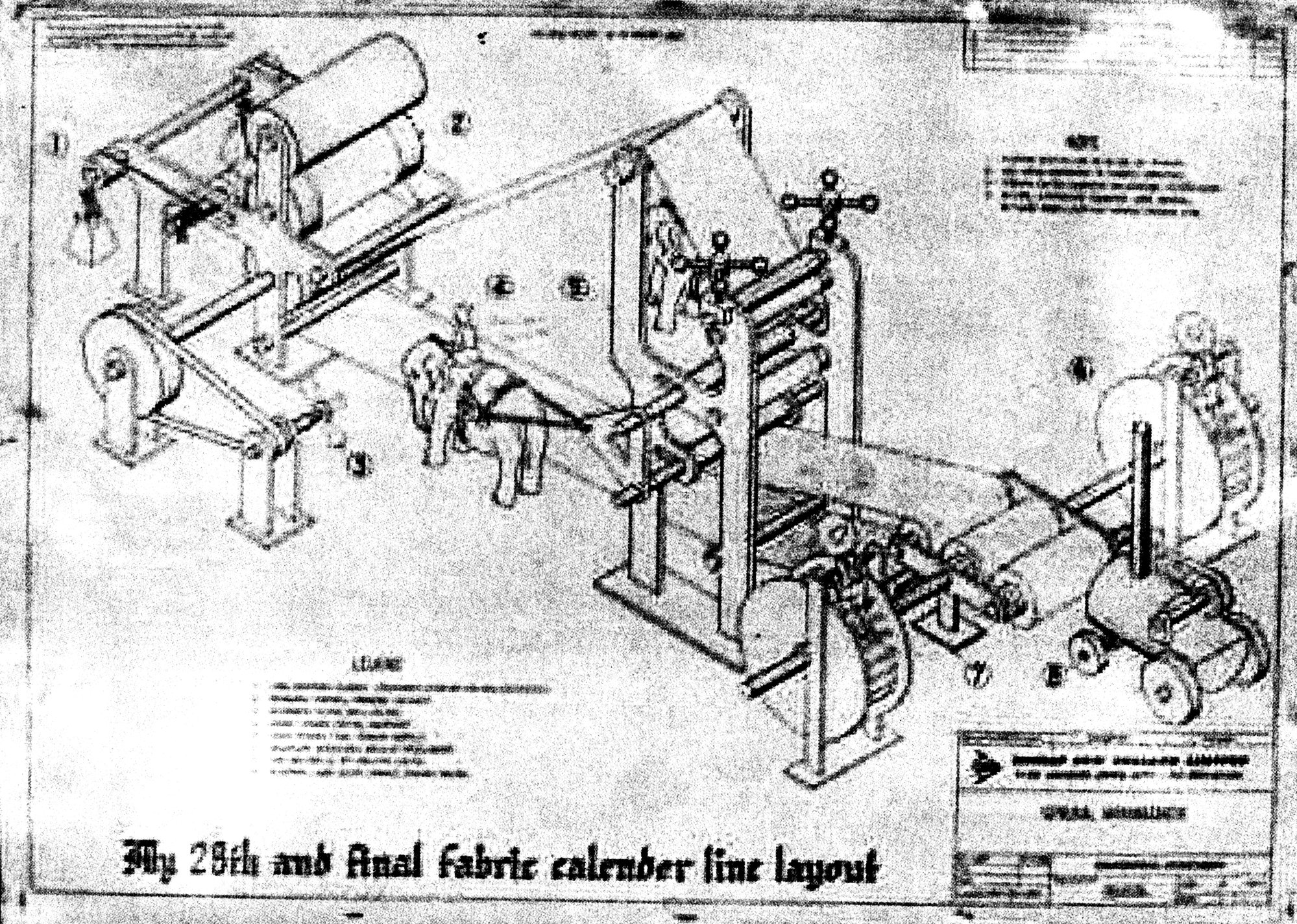 South Pacific Tyres; fabric calender protest drawing