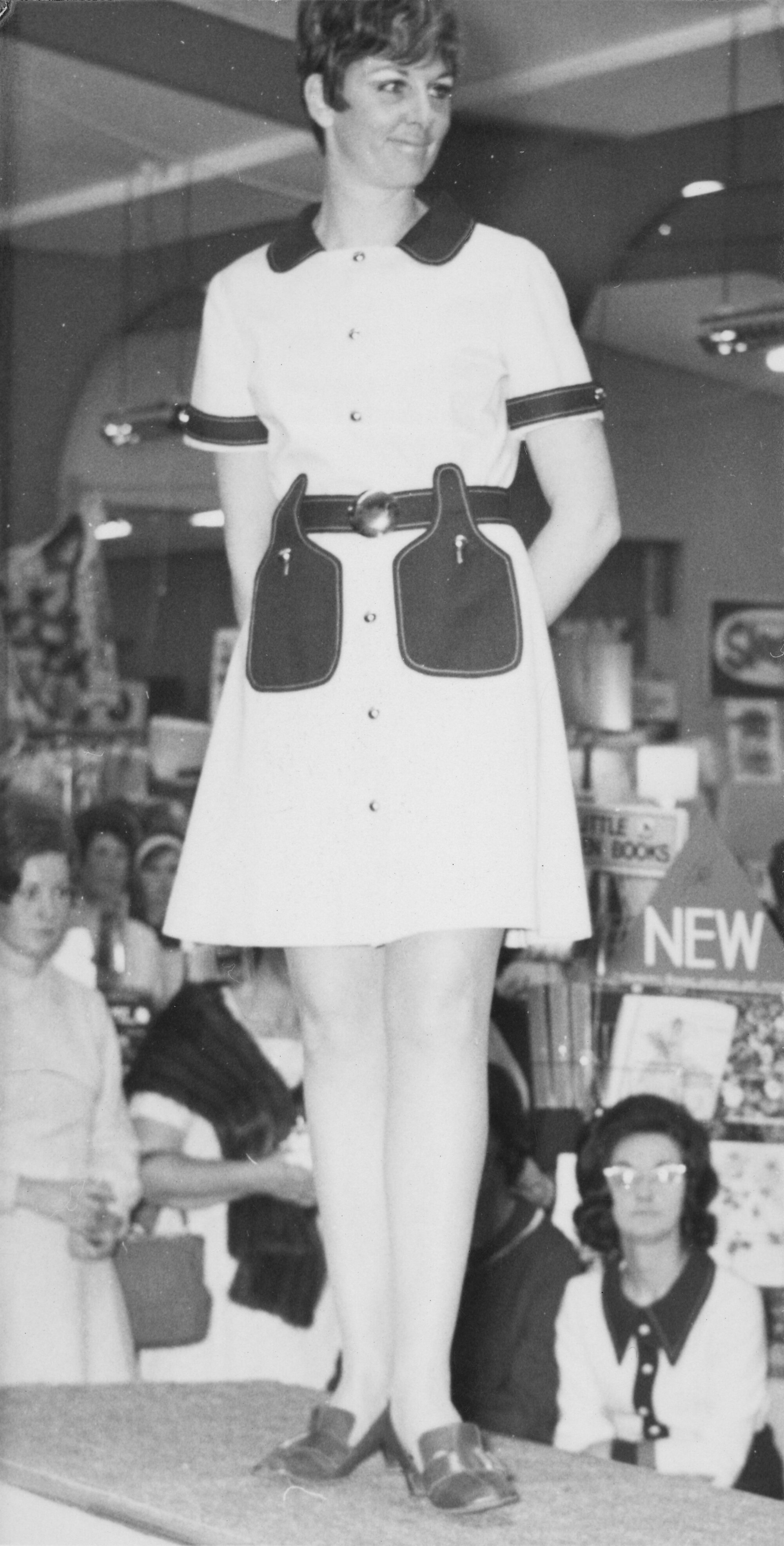 Hazelwoods fashion parade; Paula Postlethwaite (staff member).