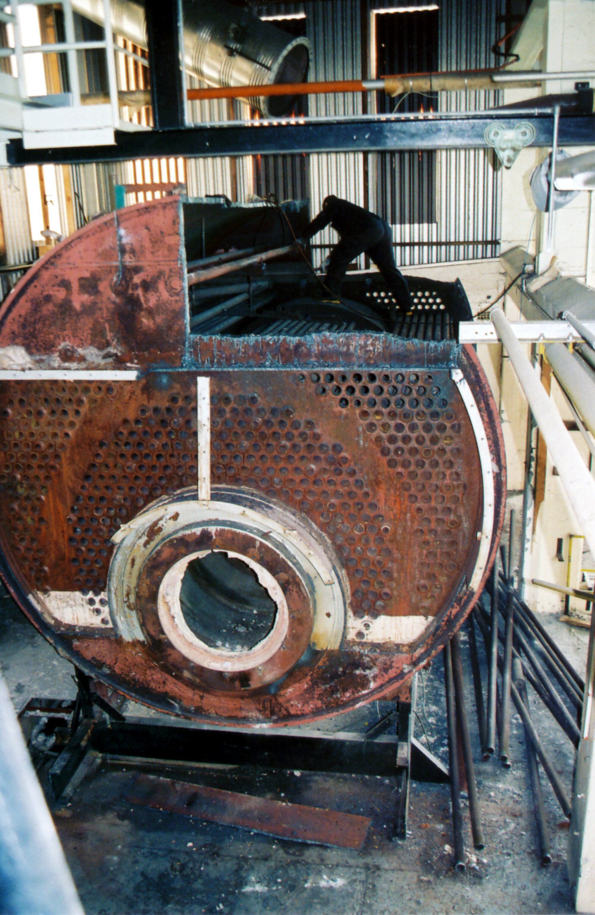 South Pacific Tyres; John Thompson boiler demolition 6; fire tubes being removed
