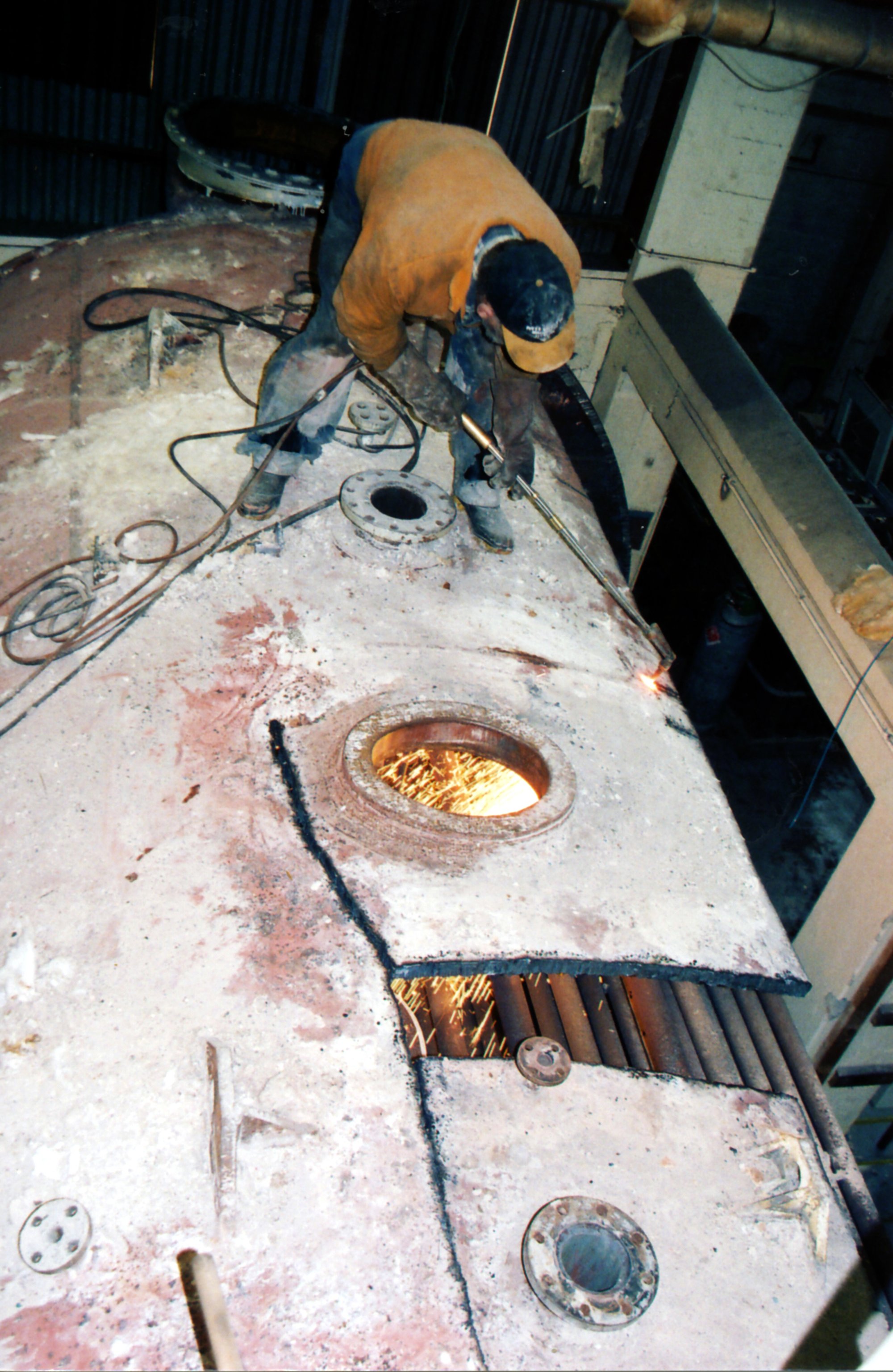 South Pacific Tyres; John Thompson boiler demolition 5; removal of shell, for access to fire tubes