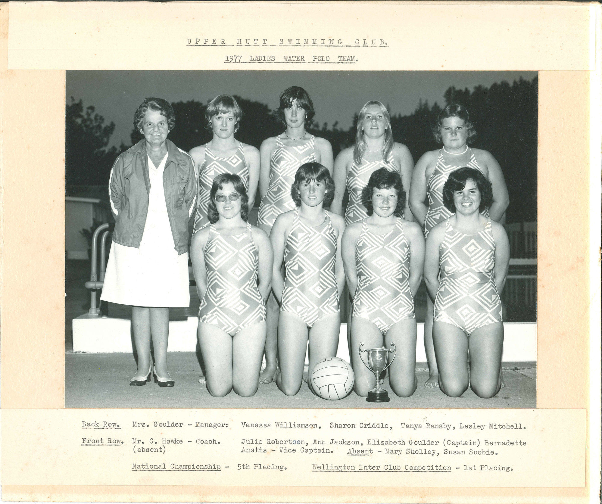 Upper Hutt Swimming Club ladies water polo team, 1977
