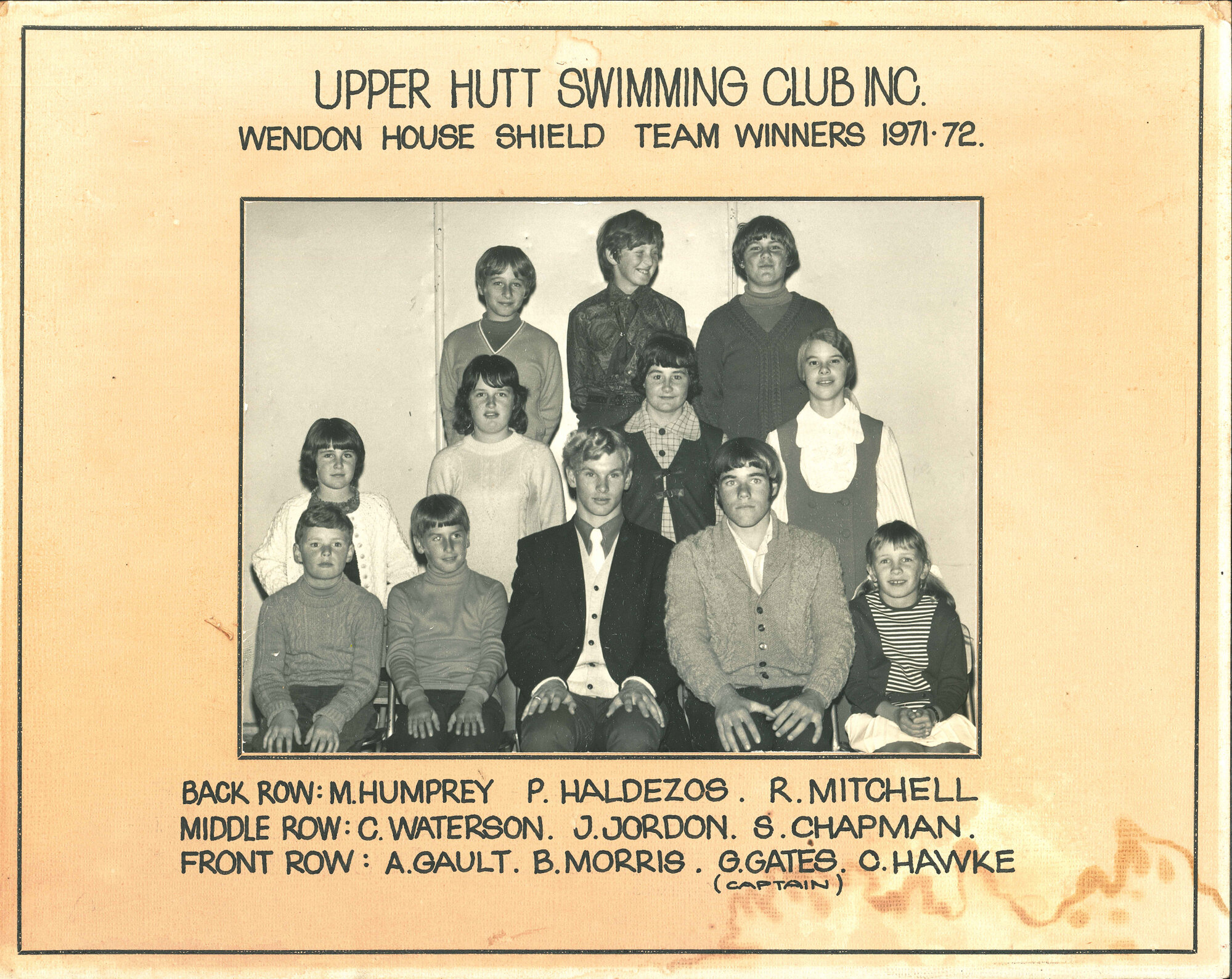 Upper Hutt Swimming Club Wendon House Shield team winners, 1971&ndash;72