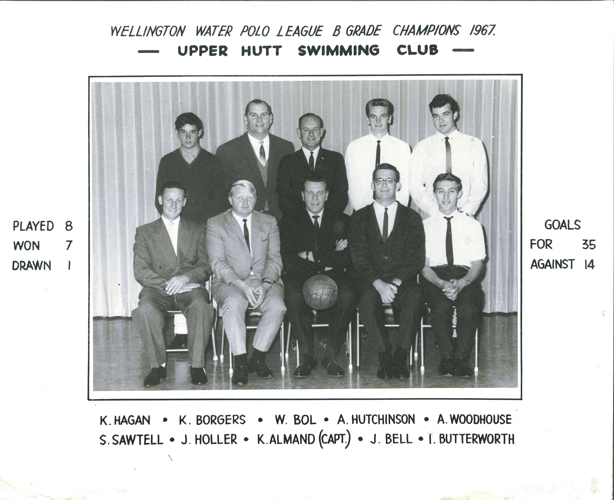 Upper Hutt Swimming Club, water polo league B grade champions, 1967