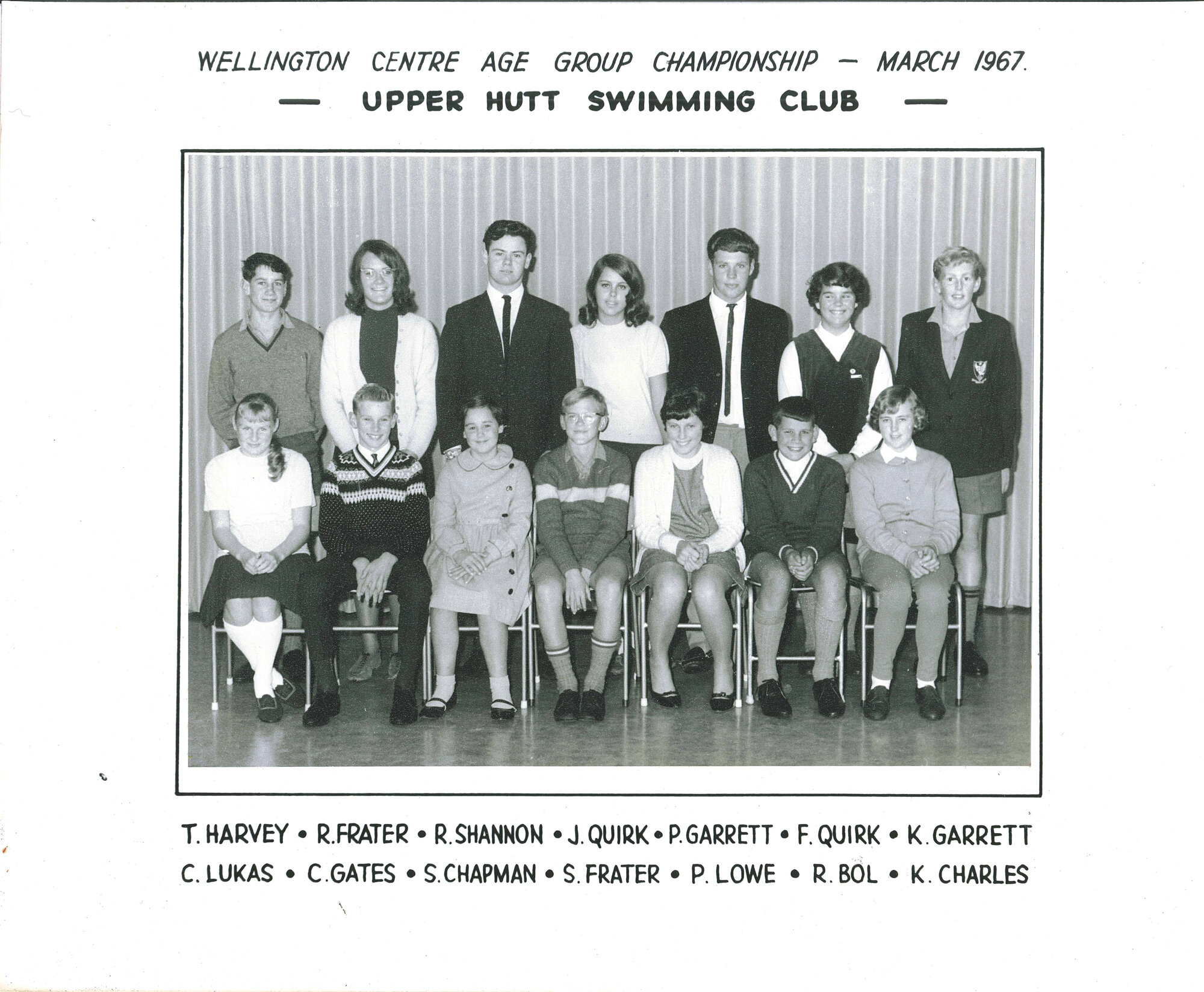 Upper Hutt Swimming Club, Wellington centre age group championship, March 1967