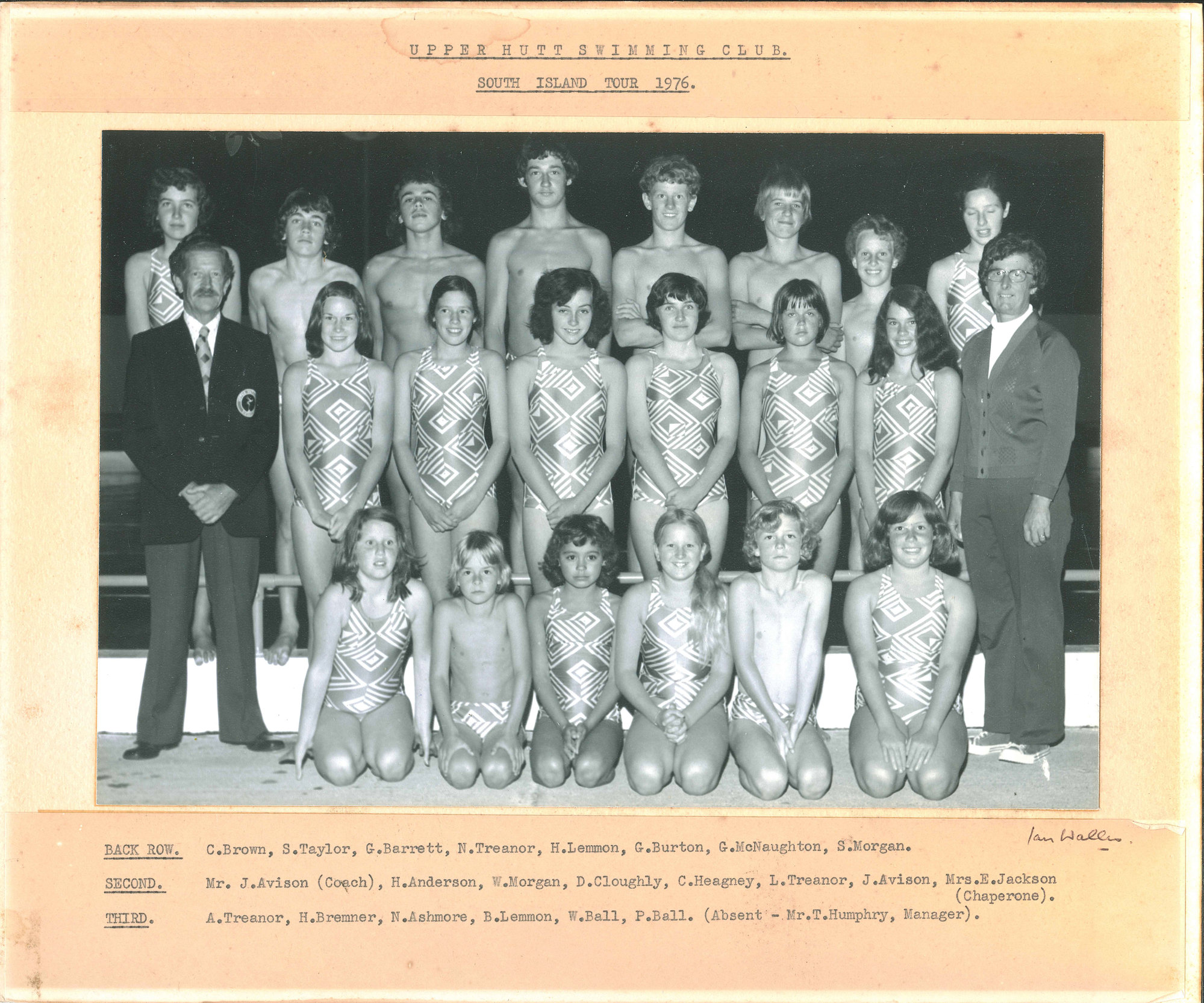 Upper Hutt Swimming Club, South Island tour, 1976