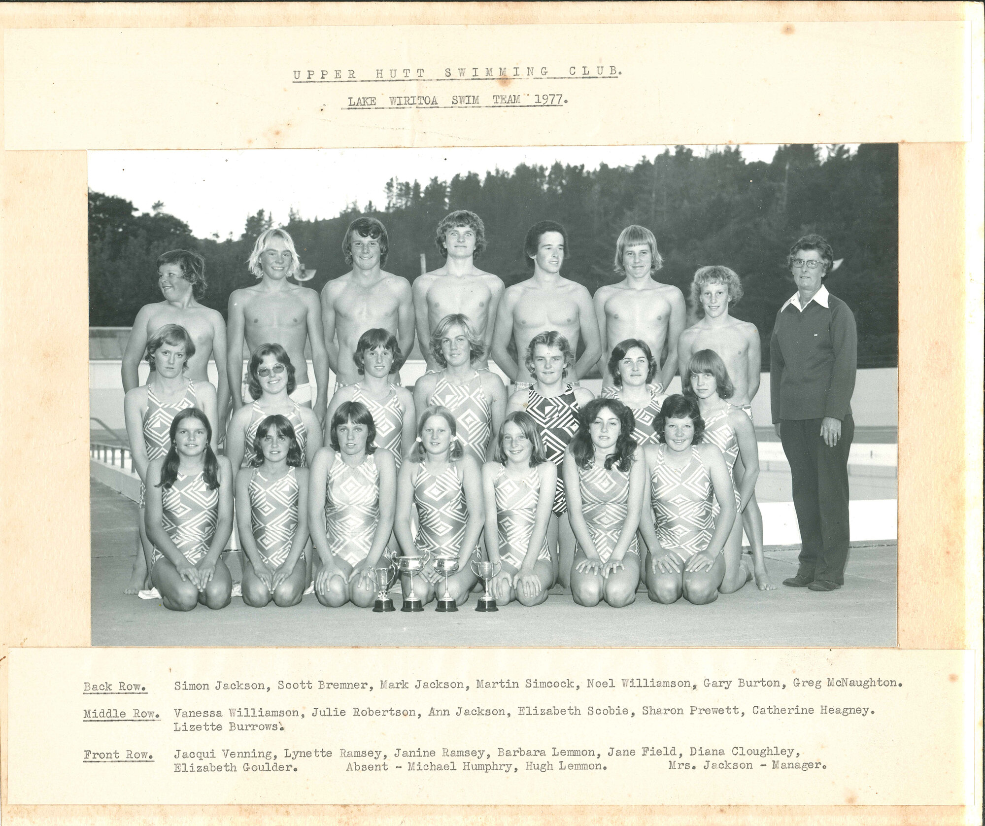 Upper Hutt Swimming Club, Lake Wiritoa swimming team, 1977