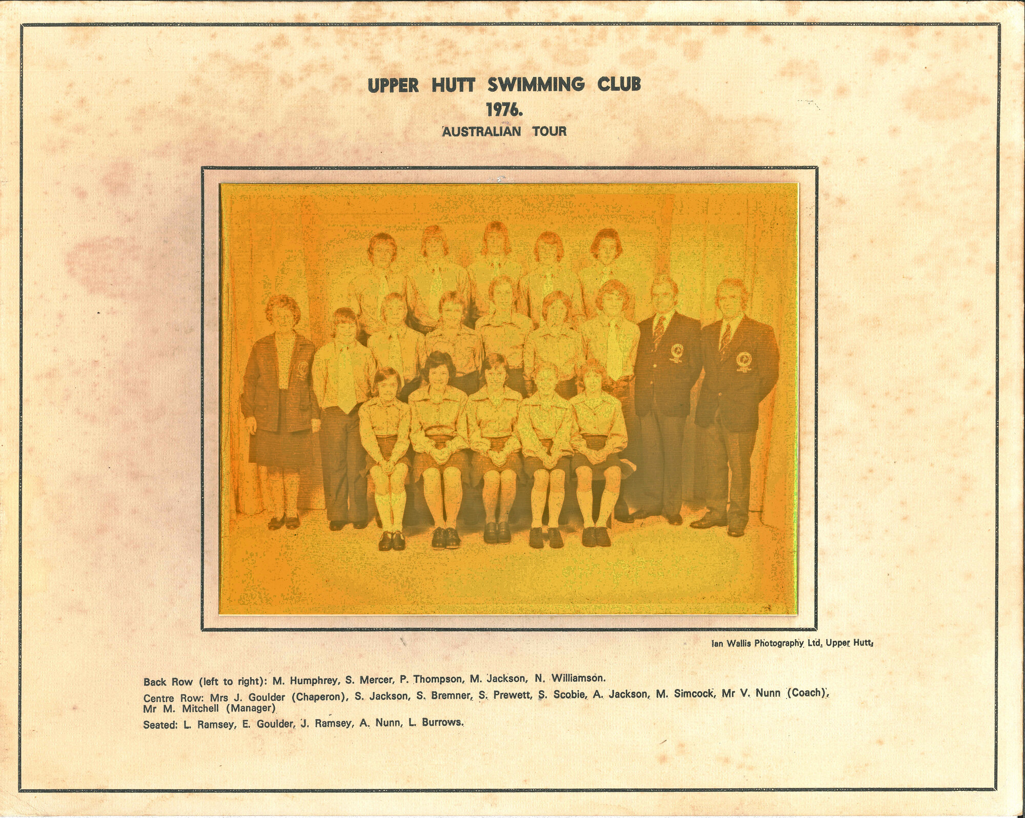 Upper Hutt Swimming Club Australian tour, 1976