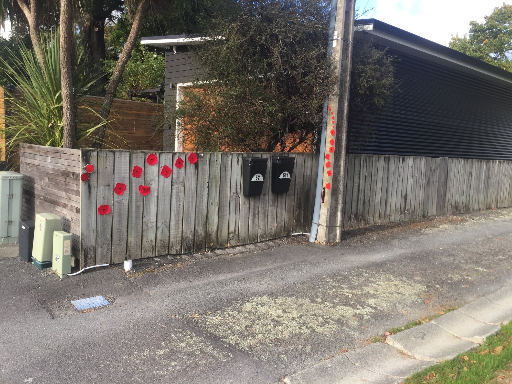 Poppies driveway tribute, Silverstream, Anzac Day 2020