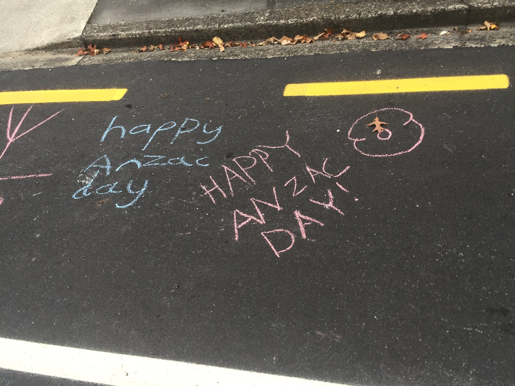 Chalked Anzac Day 2020 street message, Heretaunga