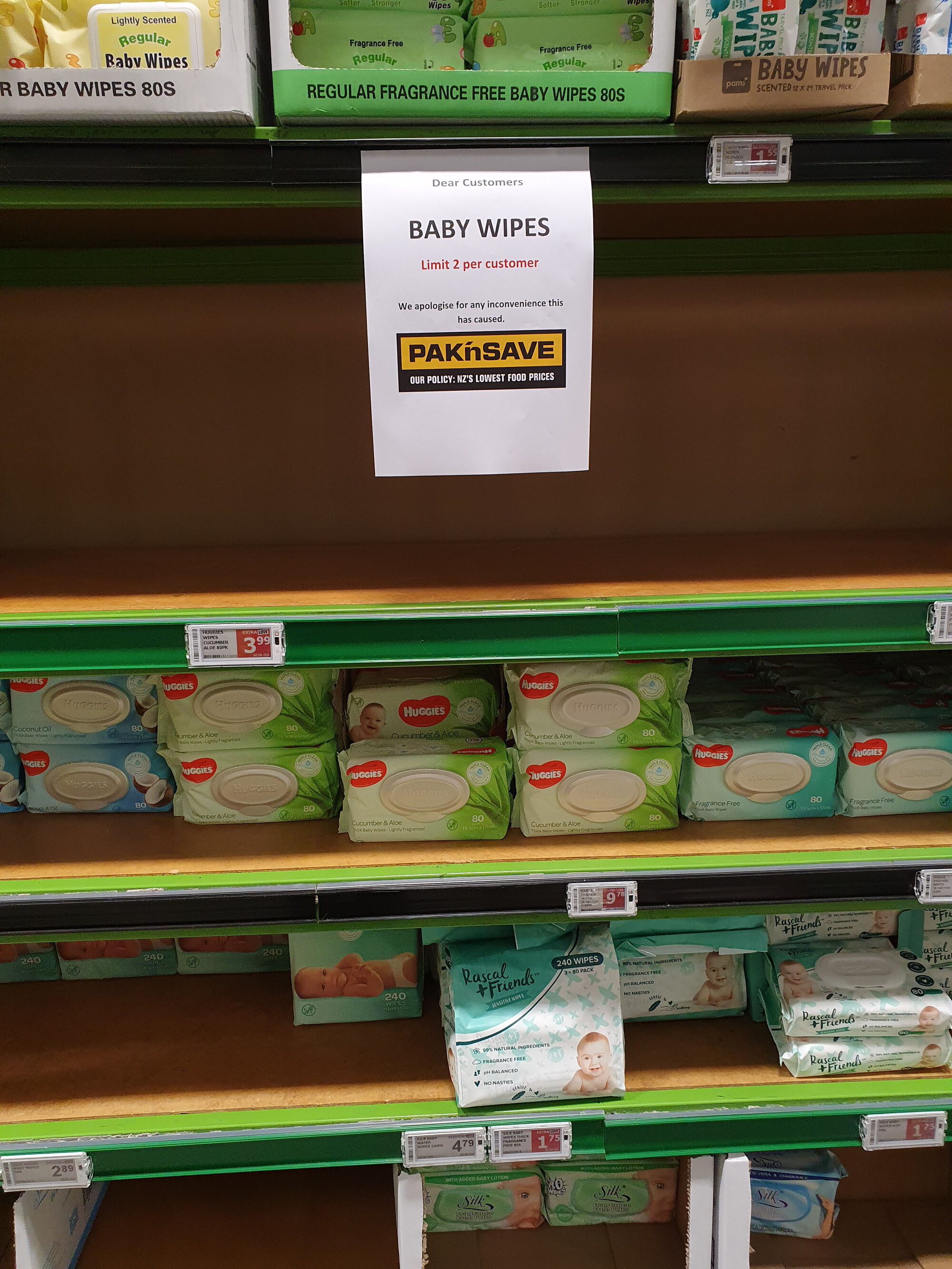 Baby wipes sign, Pak'nSave