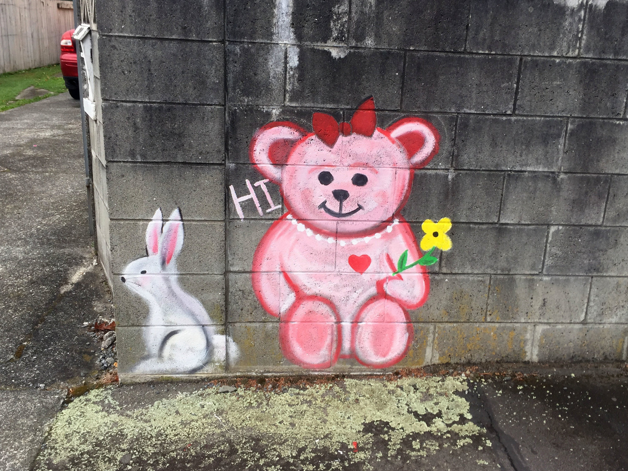 Teddy Bear and Easter Bunny street painting, Heretaunga