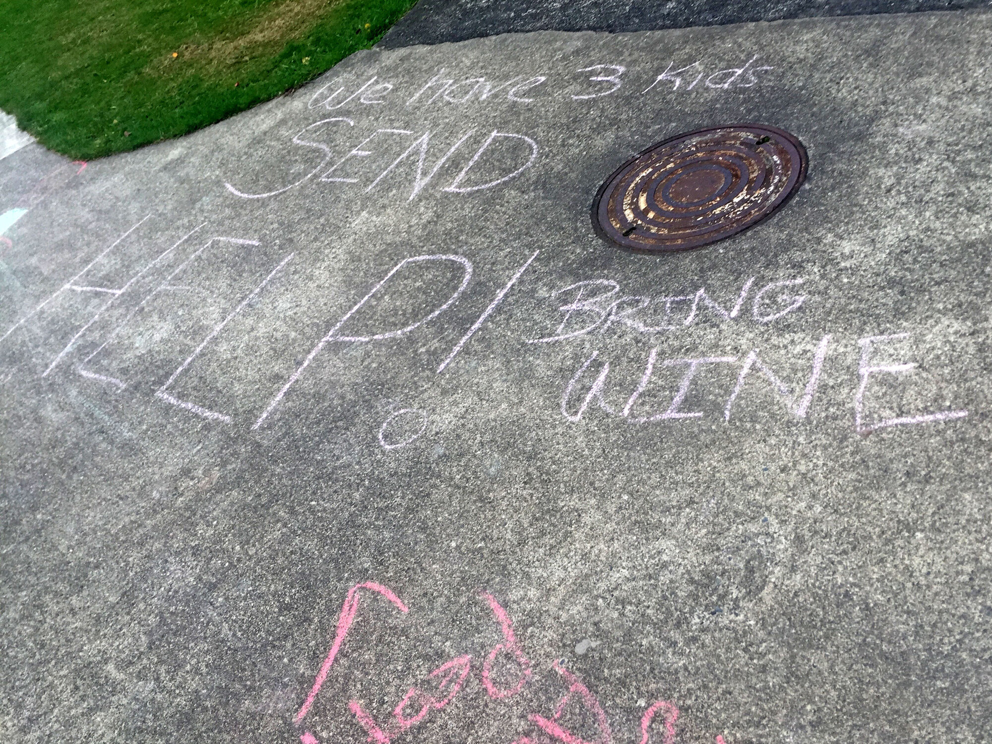 Parents' chalked pavement lockdown plea, Pinehaven, (1 of 2) 