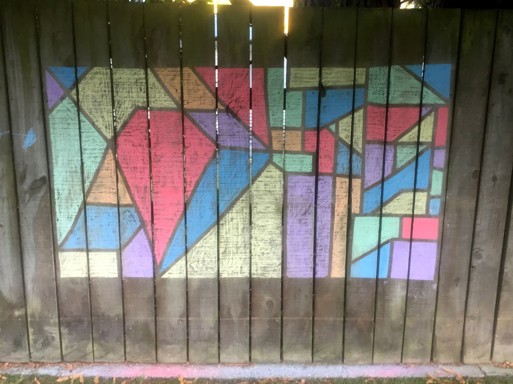 Chalked lockdown artwork on fence, Pinehaven