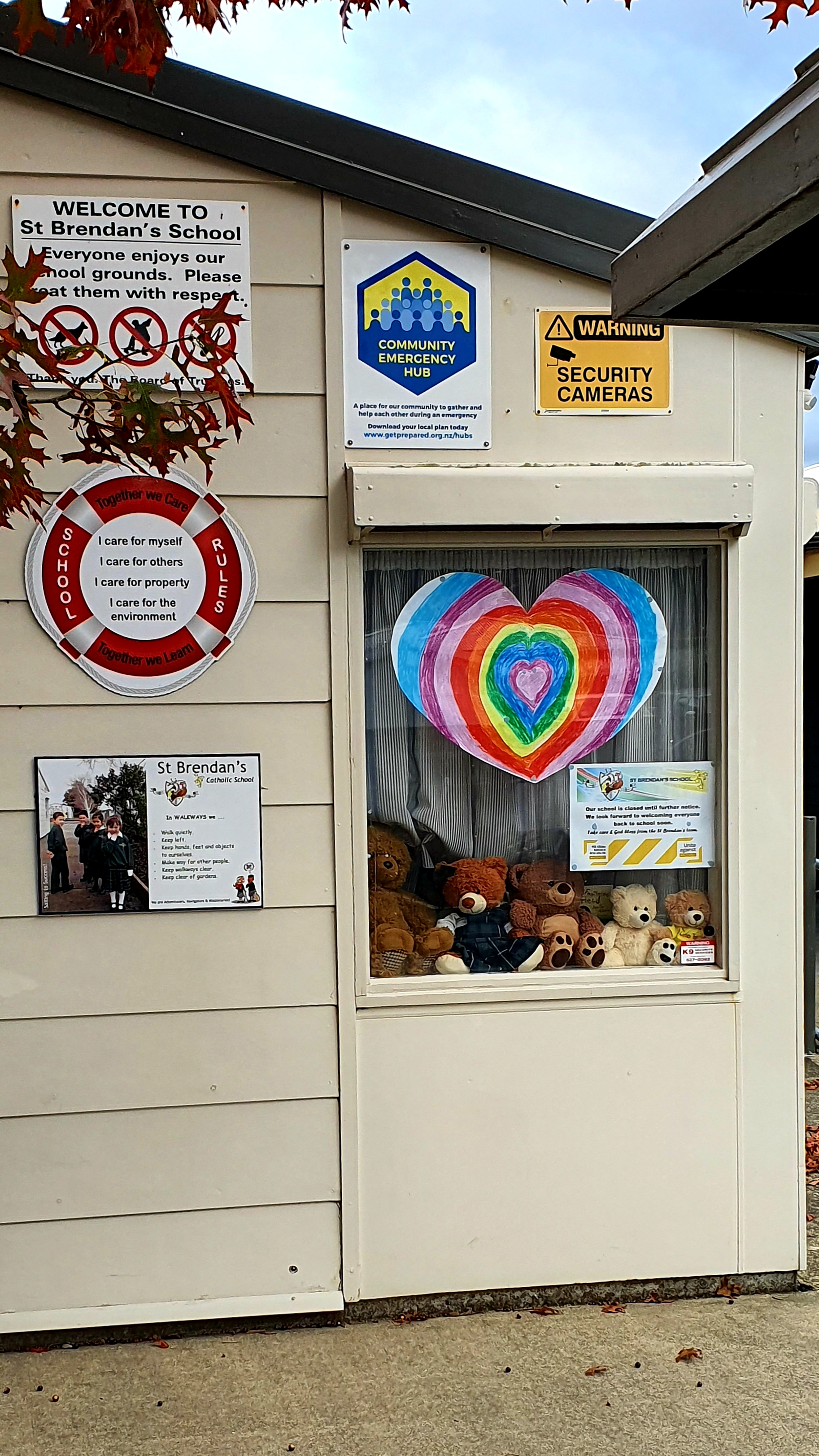 Teddy bear window display, St Brendan's School