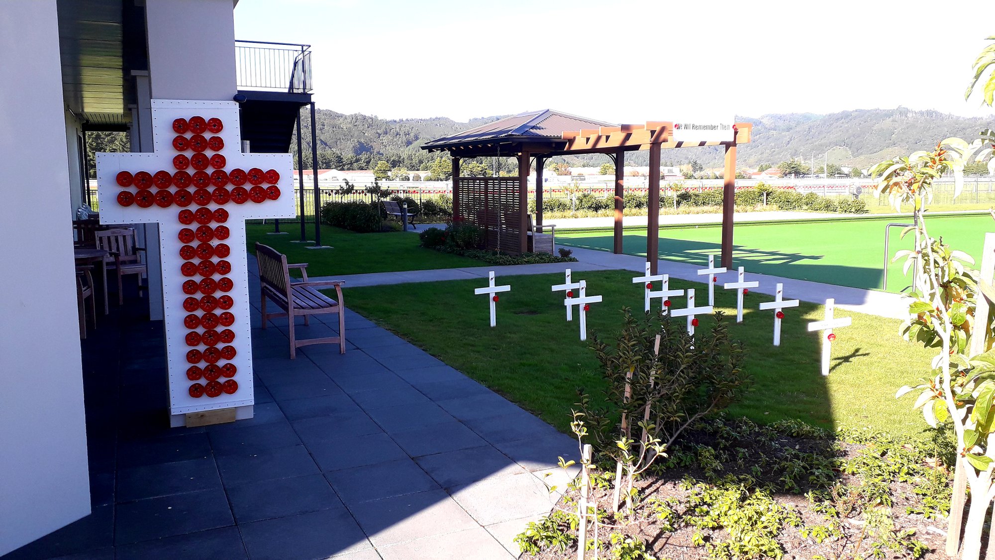 Poppies and crosses tribute, Summerset Retirement Village, Anzac Day 2020