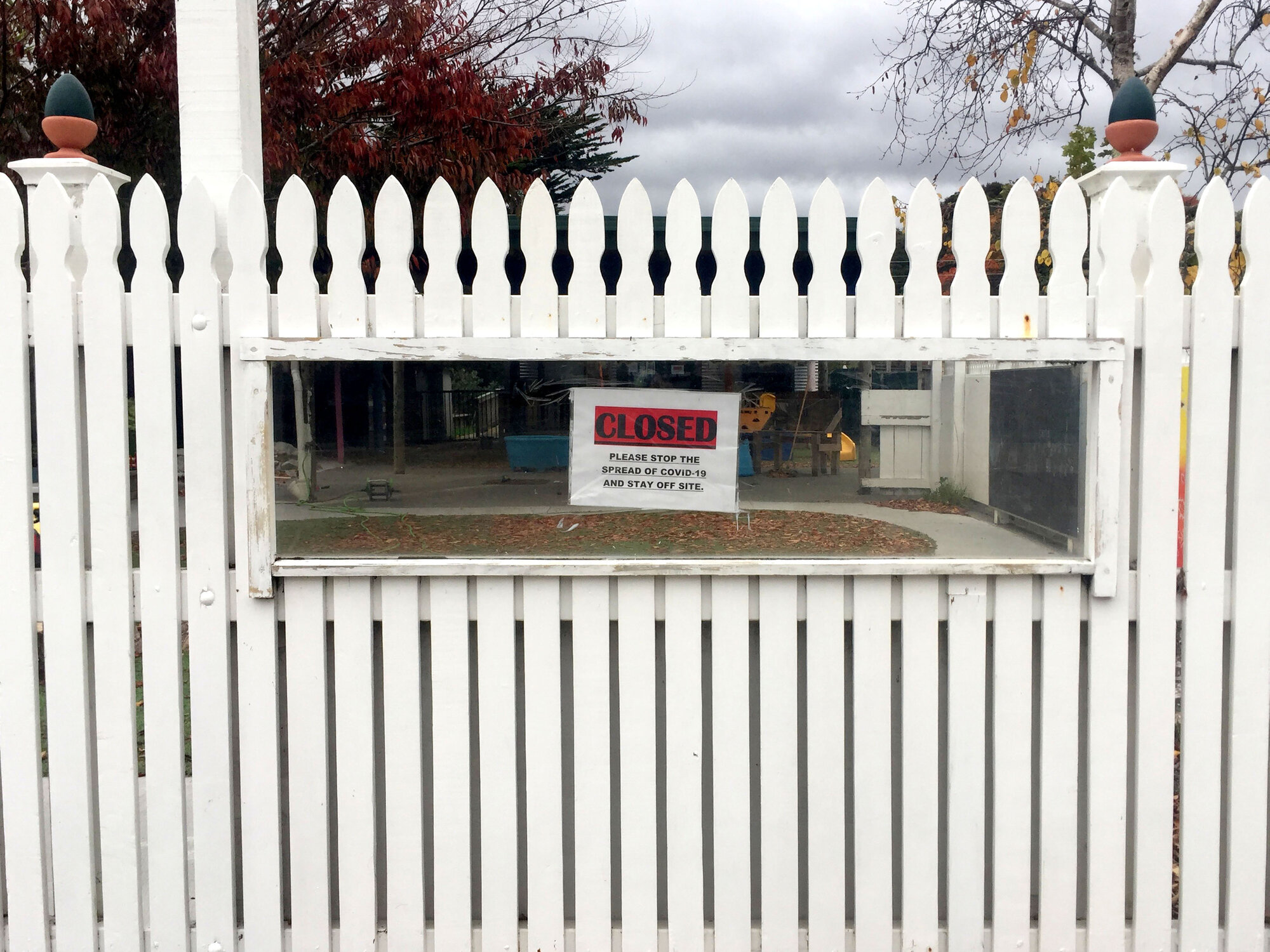 Closed notice outside Kids.Com.Educare day care center, Silverstream