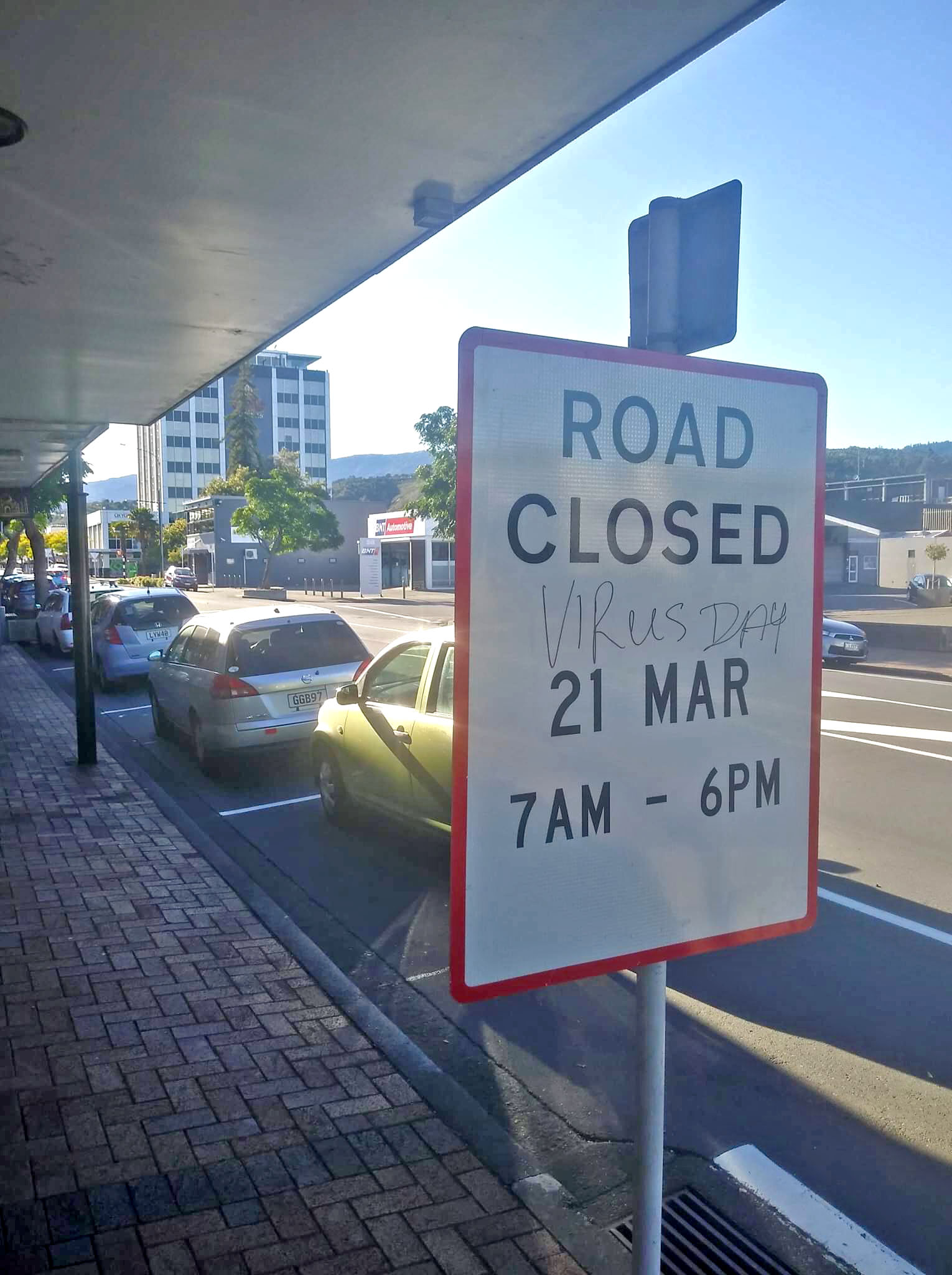 Covid-19 graffiti, "Virus Day", Main Street