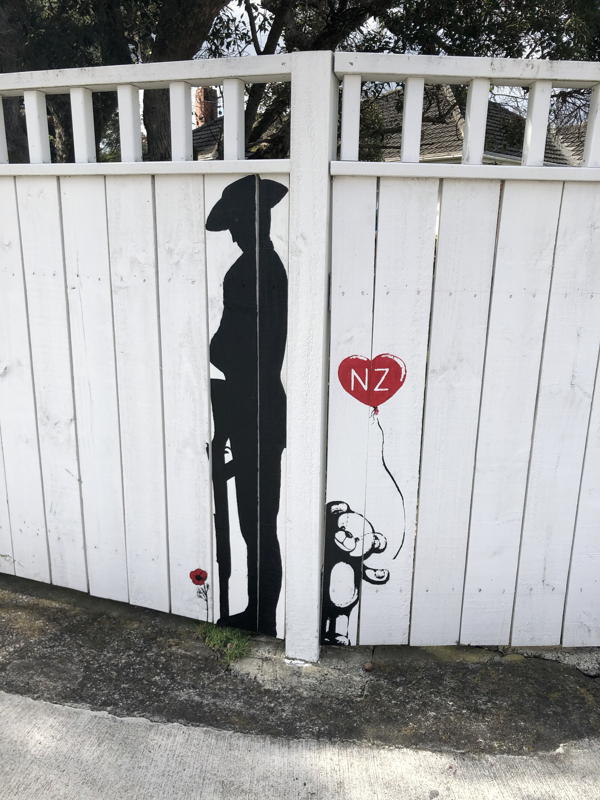 Anzac and teddy bear street art 