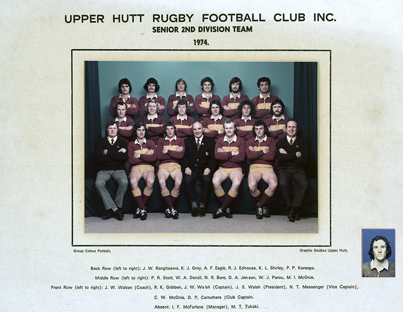 Upper Hutt Rugby Football Club 1974; senior 2nd division.