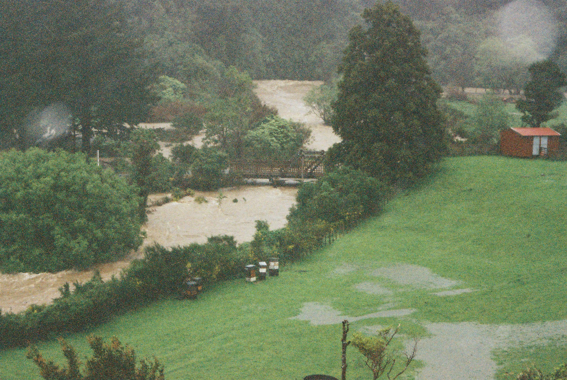 Flood, Karapoti; Akatarawa River West; upstream view, telephoto.