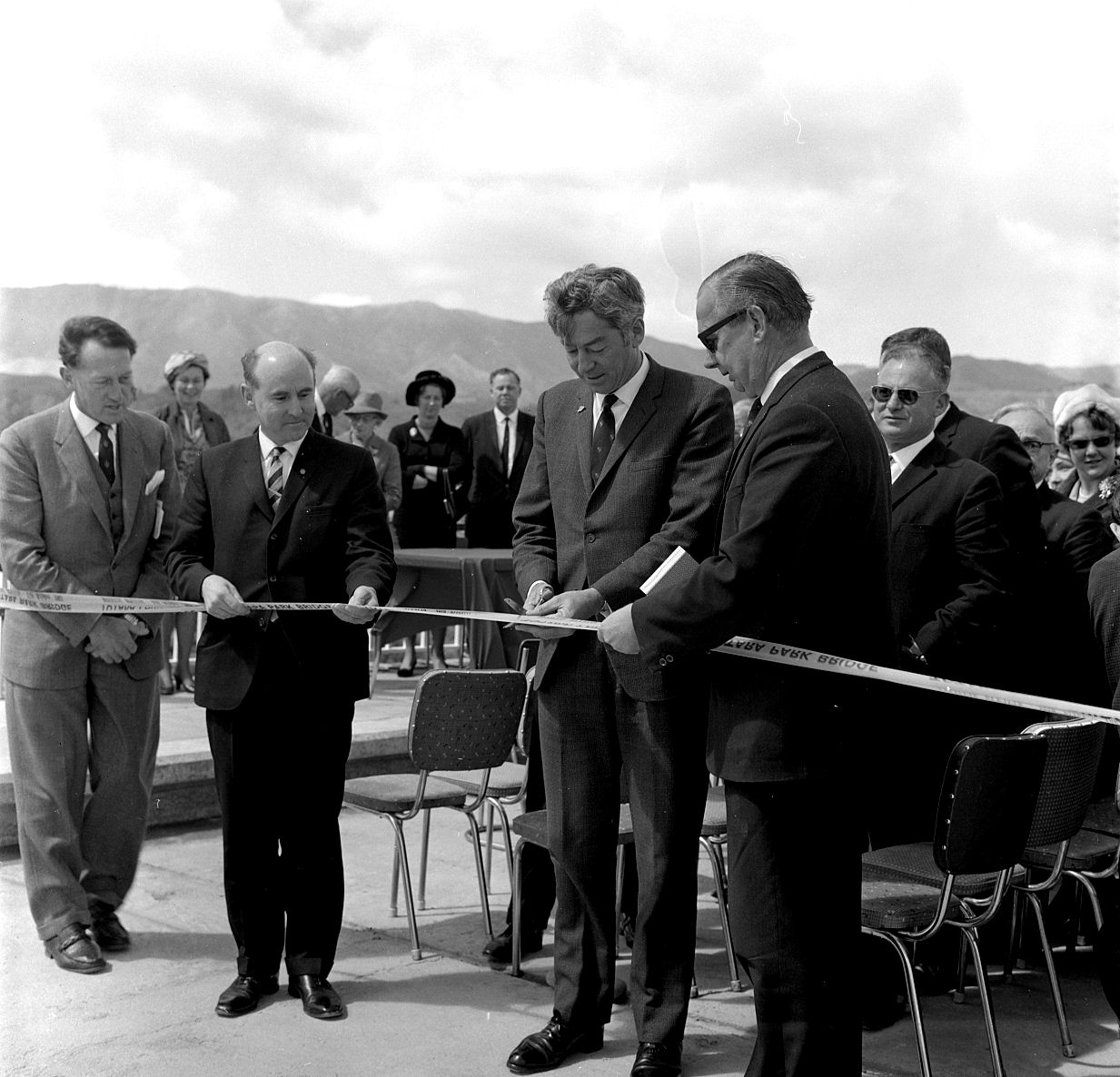 Totara Park Bridge opening 3; cutting the ribbon.