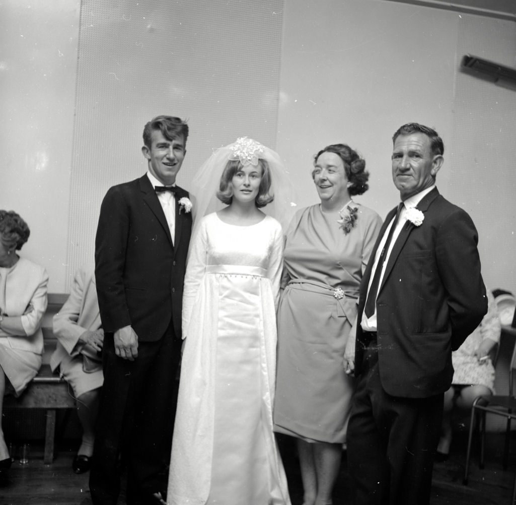 Wedding; William Baillie, Patricia "Patsy" Vare  8; with parents Gillian and Jack Baillie.