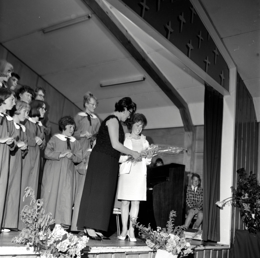 Matich concert, St David's Hall; bouquet for Miss Anne Salisbury, carol accompanist.