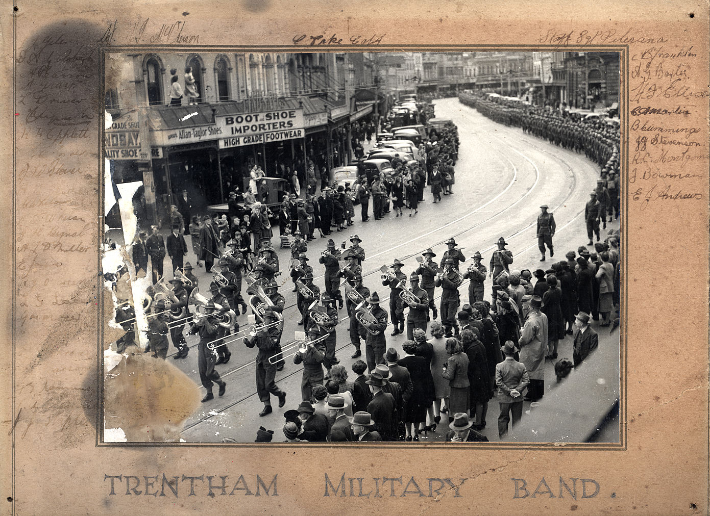Trentham Military Band in Wellington; surround is autographed. [P4-243-11941]