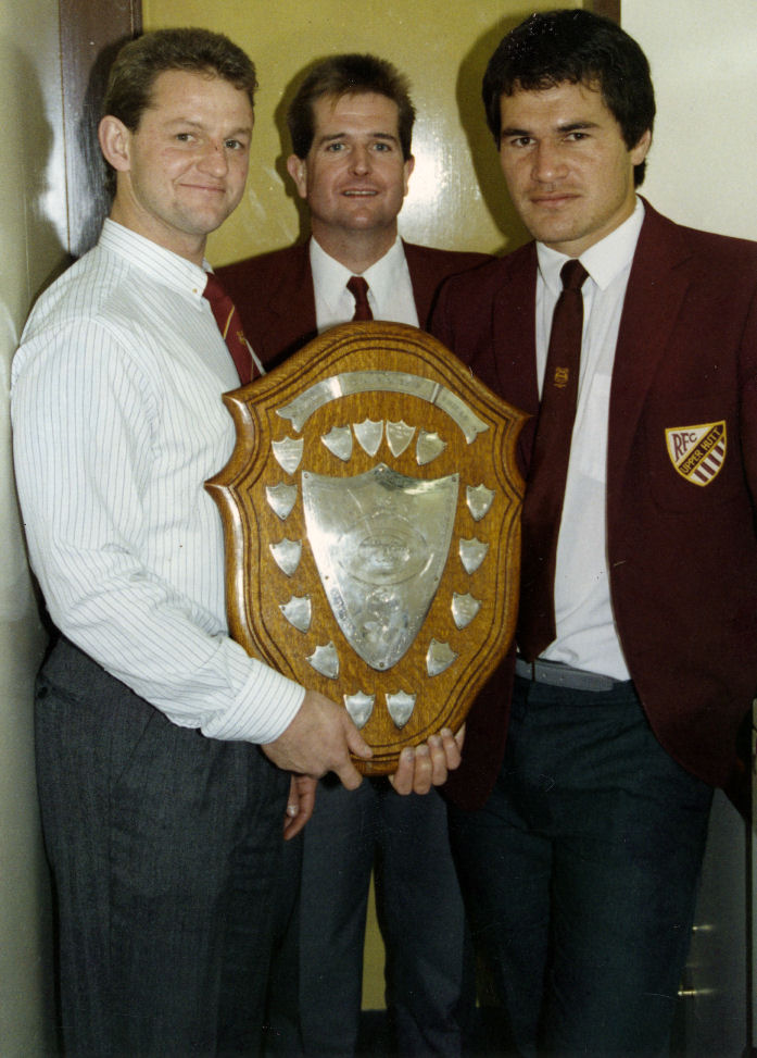 Upper Hutt Rugby Football Club 1990; Swindale Shield winners; Mark Purdy, captain; Wayne Guppy, coach; David Rennie, vice-captain.