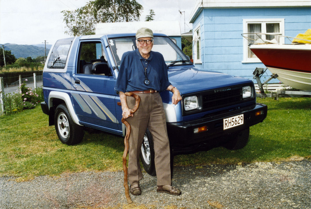 Lawrence Kilmister, 93 years old, with his new Daihatsu Feroza.