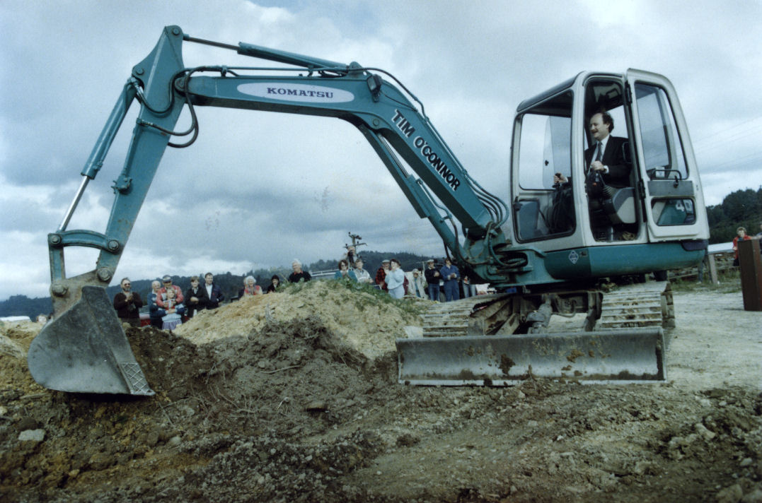 Heritage park; MP Peter McCardle turns the first sod his own way.