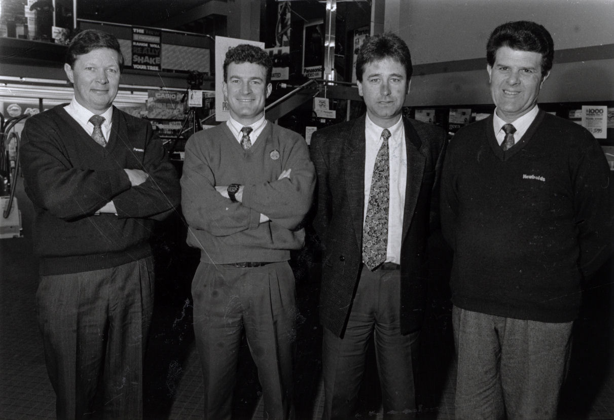 Newbolds, electrical retailers, 119-121 Main Street ; Kevin Brooks, Brett Arthur, James Omundsen, Dave Edhouse.