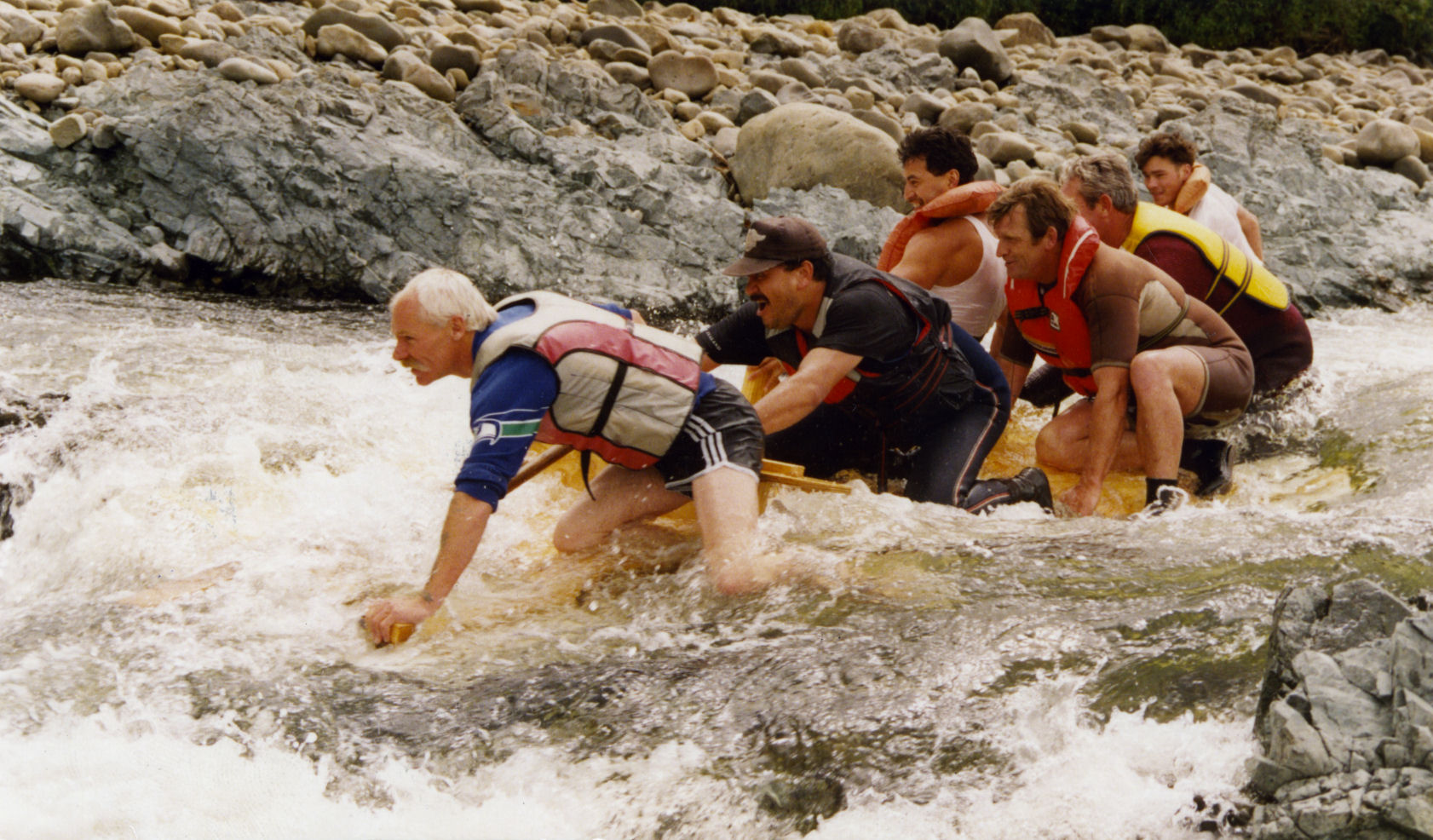Mike Peryer Builders Underwater Raft team heading into the "Whakamoonie Rapids".