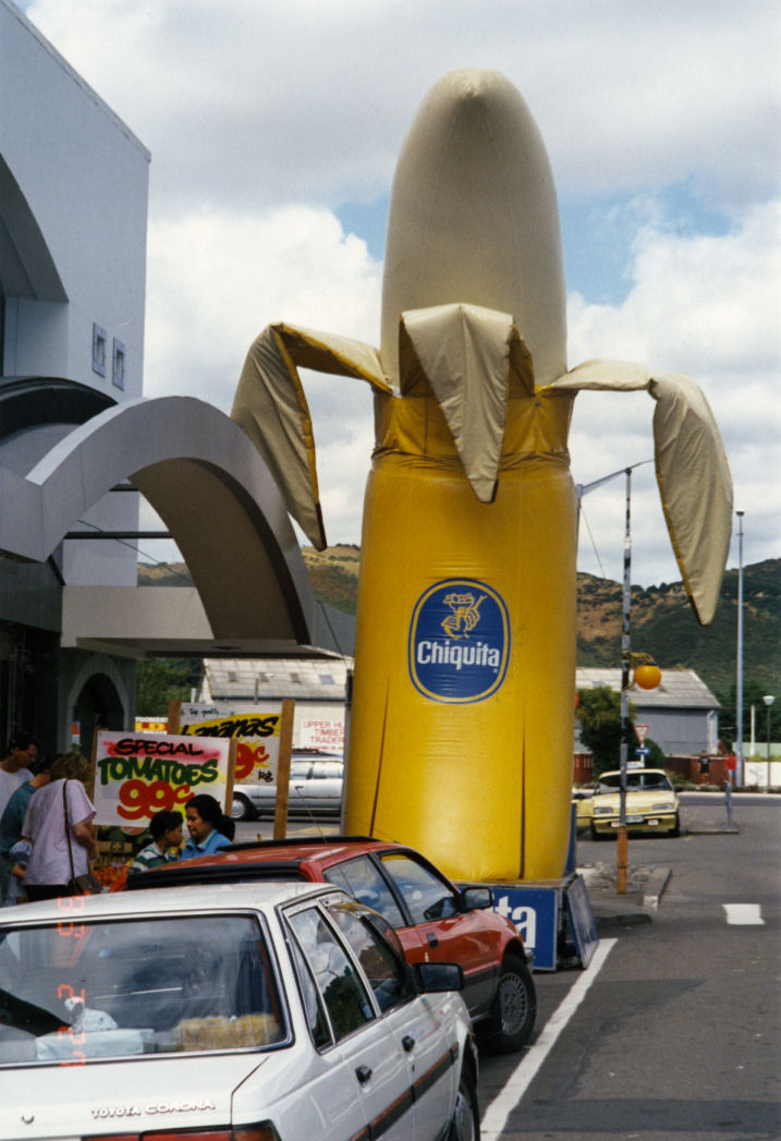 Jina's World of Fresh Produce; inflatable Chiquita  banana.