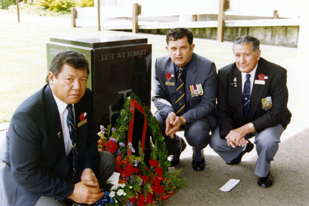 RSA; president and vice-presidents with Armistice Day wreath at the civic war memorial.