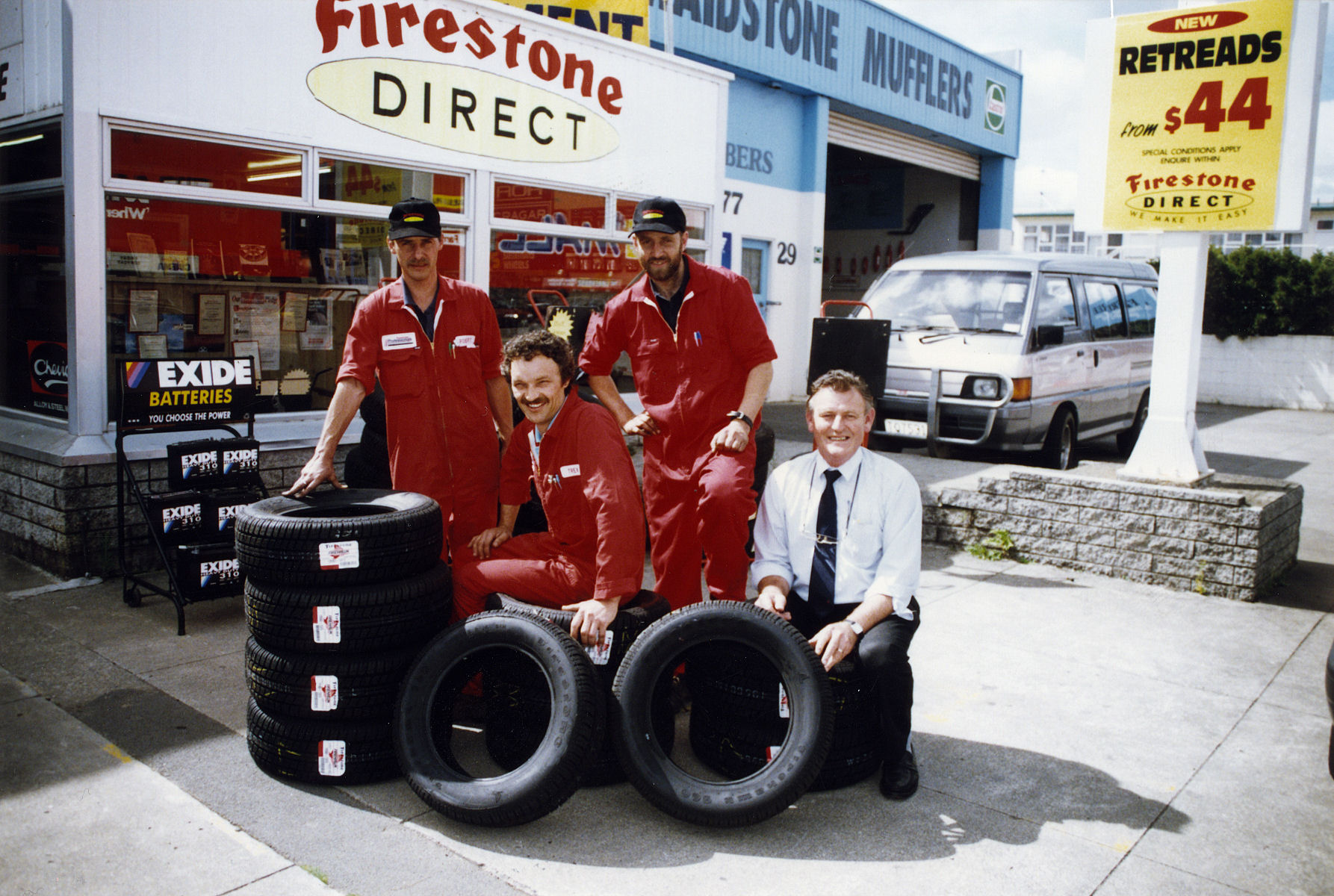 Firestone Direct, 27 Queen Street; staff, with the new Firehawk tyres.