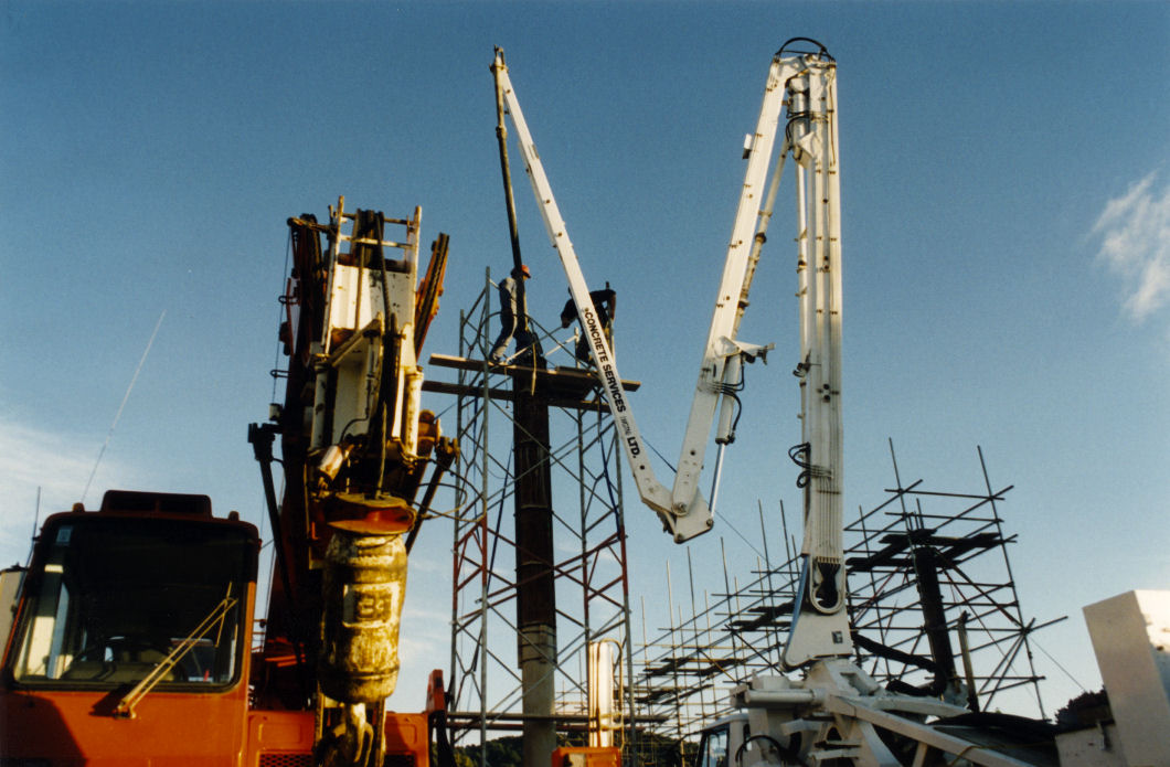 Leisure centre; pouring concrete into one of the columns