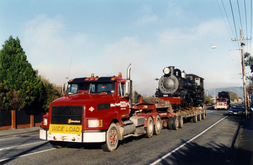 Silver Stream Railway; Mainline Steam Trust's restored 1917 AB locomotive and tender moving to main line.