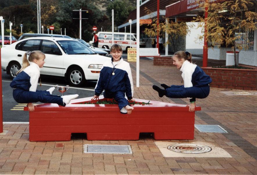 Gymnastics; Stokes Valley Pandas club; Wellington junior champion team; Sarah Wood, Tracy Sharp, Jemma O'Flaherty.