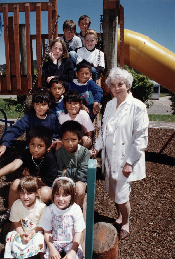 Maoribank School principal Beryl Yeoman with the school's six sets of twins.