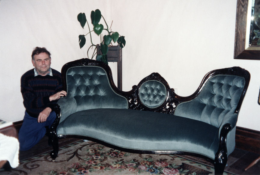 Golders' Cottage; frail old settee  restored by Edward Butters.