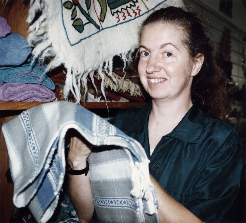 Trade Aid; Sylvia Huxtable visits Upper Hutt branch.