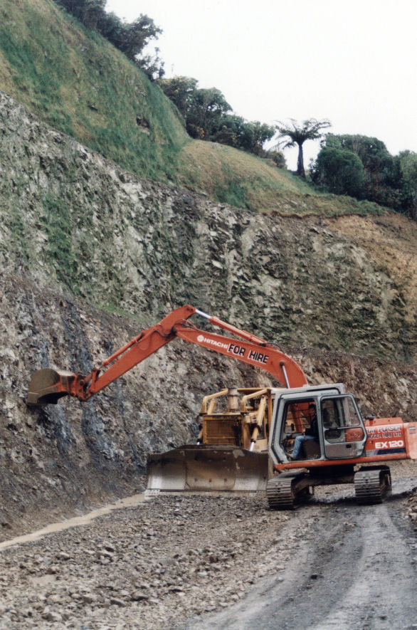 Moonshine Hill Road widening past the entrance to Craig's Flat; contractors Ray Purser, Tony Street.