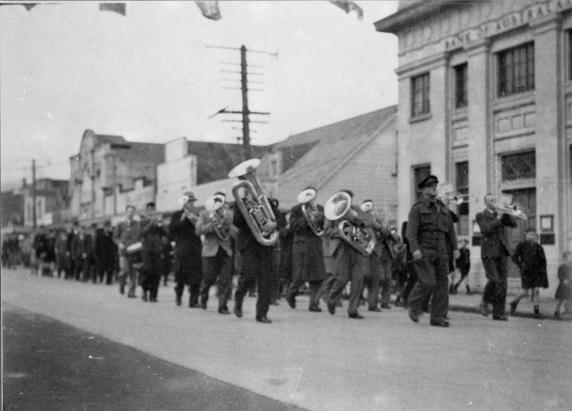 Upper Hutt Municipal Band, 1945; Main Street, V J Day.