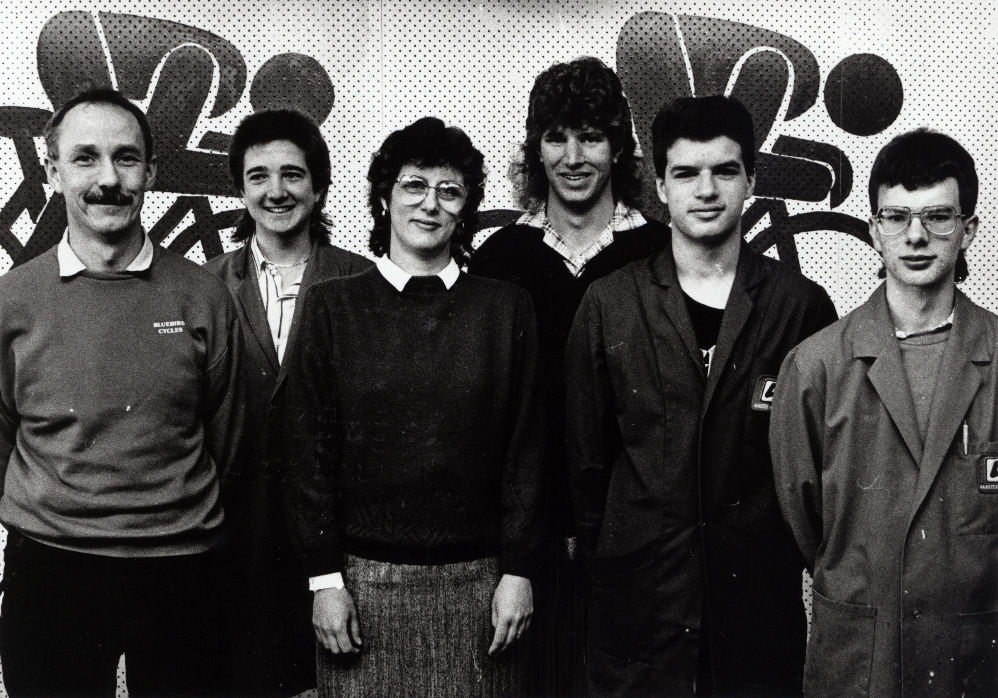 Blue Bird Cycles, 15 Main Street; Tony Reid, Andrew Wallace, Bev Elliot, Andrew Hanlon, Glen Elliot, Karl Martin.