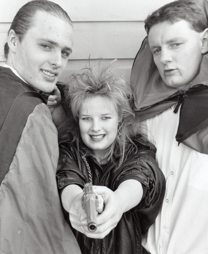 Heretaunga College; "Bats" cast members Warwick Leicester, Sarah Jenkin, Cameron Crawford.