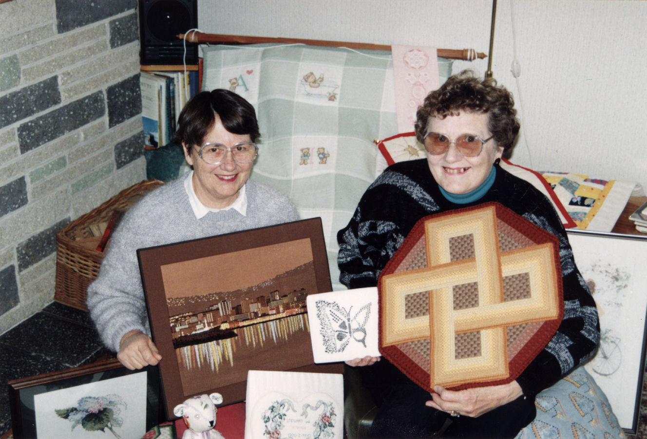 Embroiderers' Guild; Marianne Craig, Shelia Ris with works for Community Gallery exhibition.