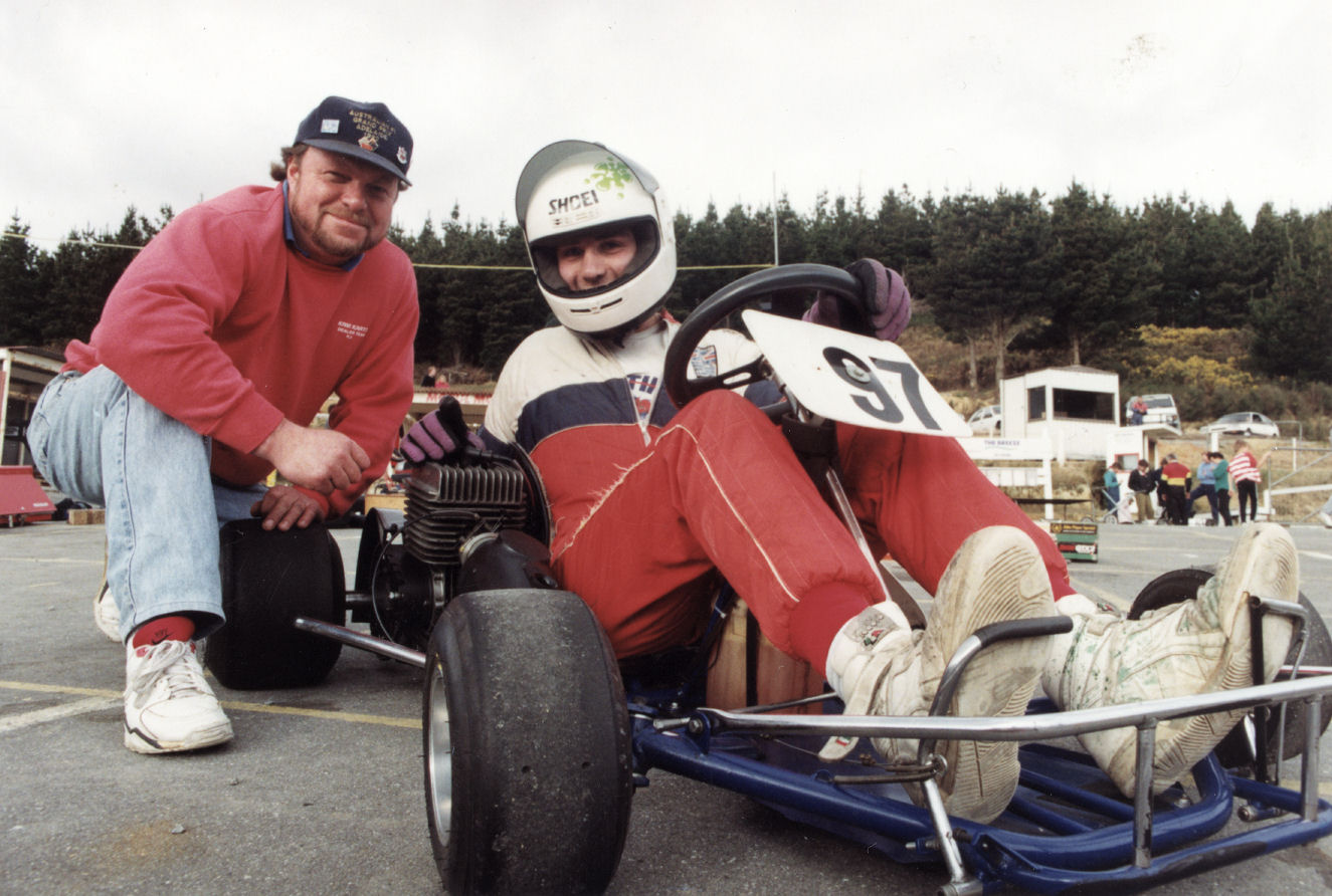 Kart Club; Kaitoke race track; Stuart Park and novice grand prix winner Phil Josephs.